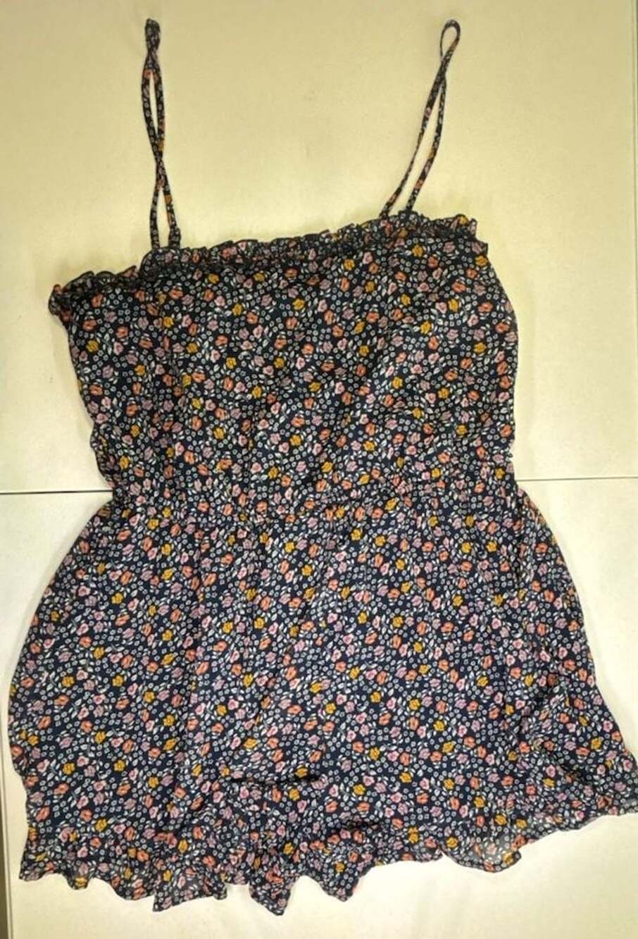 Floral-Print Ruffled Romper Size L Blue Multi